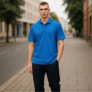 Peter Millar Summer Comfort Men’s Polo Shirt Blue Striped Size XL